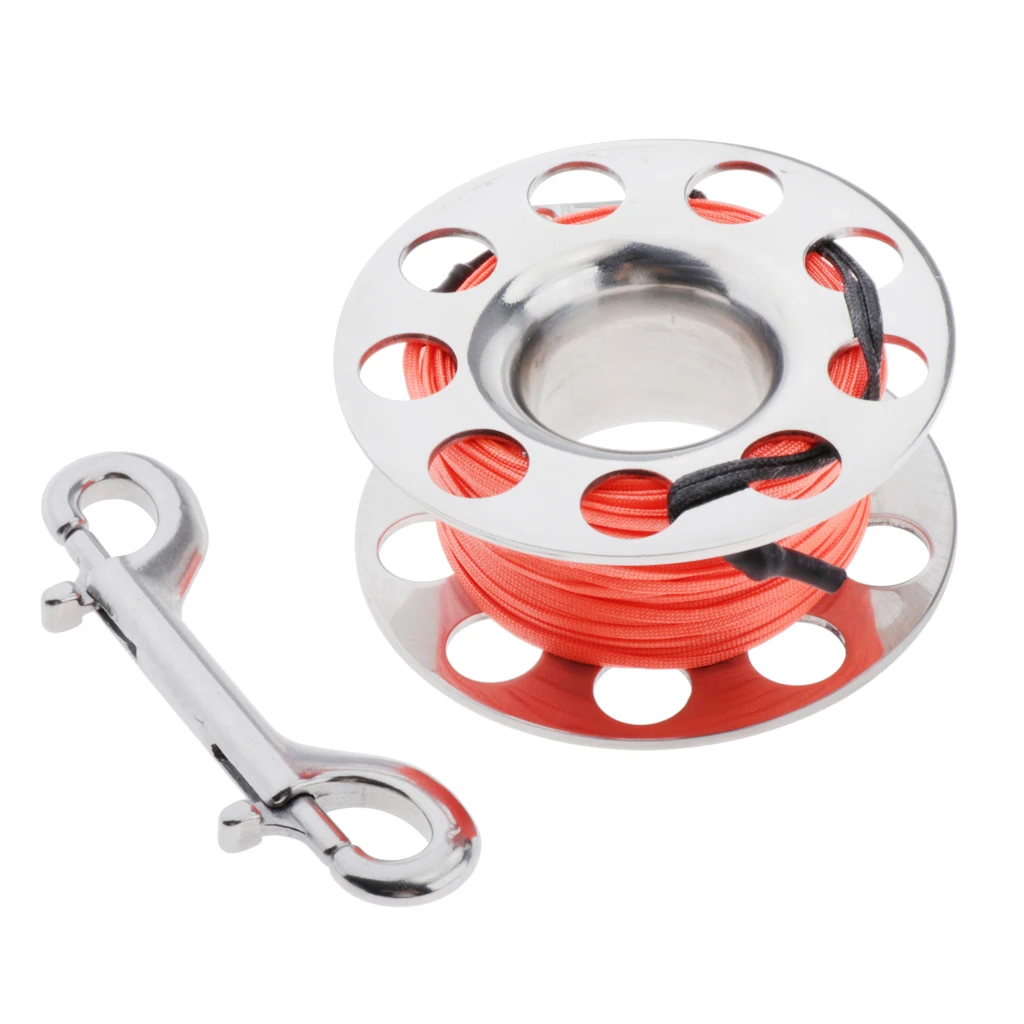 Scuba Diving Finger Spool, Lightweight Stainless Steel Dive Reel, Double Ended Bolt Snap Clip, 59ft Strong Line