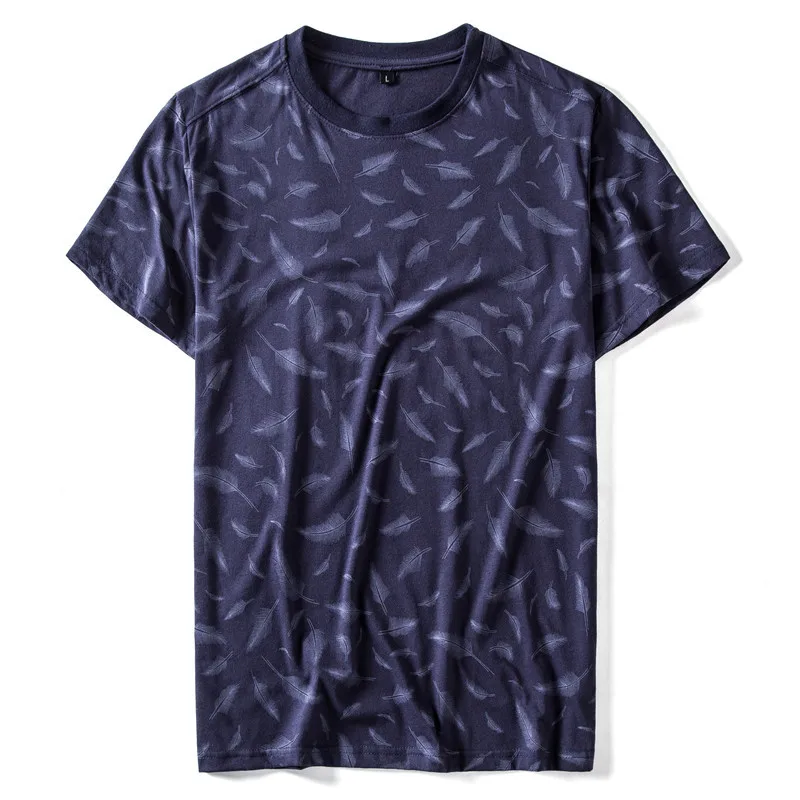 

Summer 2020 Cotton Feather Print T-shirt Men Sporting Tops Tees O-neck Short Sleeve Elasticity Men T Shirt Quality Mens Tshirts