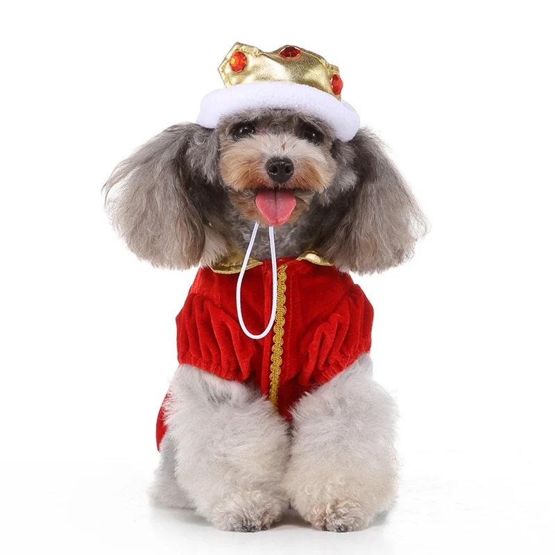 Собака одежда на Хэллоуин костюм Смешные Косплэй принц и король, комплекты детской одежды для малышей от 2 брюки с широкими штанинами мотоциклетная куртка, пальто и шляпа для маленьких собак