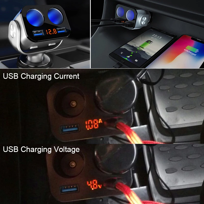 Розетка для автомобильного прикуривателя Разветвитель зарядка двойной QC3.0 USB быстрое зарядное устройство 12 В светодиодный прикуриватель розетки адаптер питания вилка