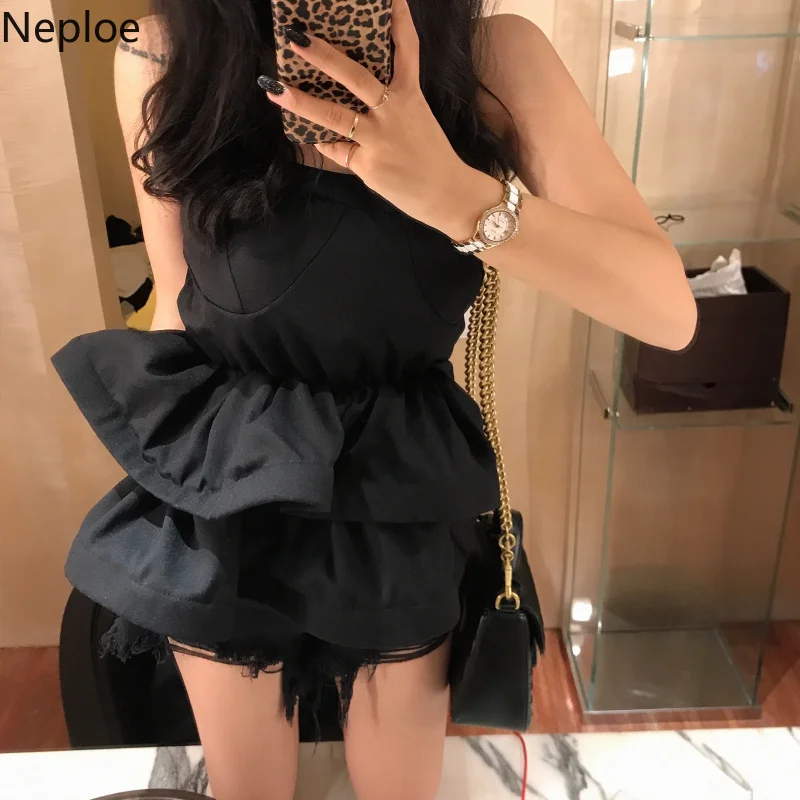 

Neploe Solid Ruffles Tank Tops Slash Neck Strapless Backless Top 2019 Women Sexy Vest Summer Casual Tops Female 52205