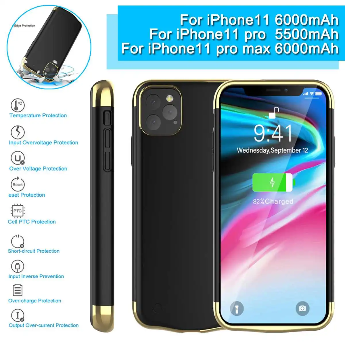 

LEORY Power Bank 6000mAh Portable Battery Cover External Charging Battery For iPhone 11 6000mAh /11pro 5500mAh/11pro MAX 6000mAh