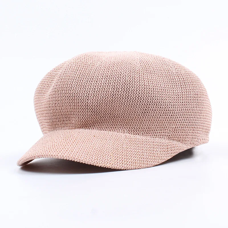 Sparsil Ladies Fashion Elegant Octagonal Cap Travel Sun Visor Mesh Strawed Hat Simple Comfortable Breathable Beret Hats - Цвет: Pink