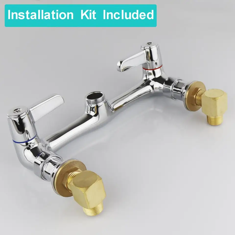 8 Inch Center Commercial Faucet With Sprayer 47 Height Wall