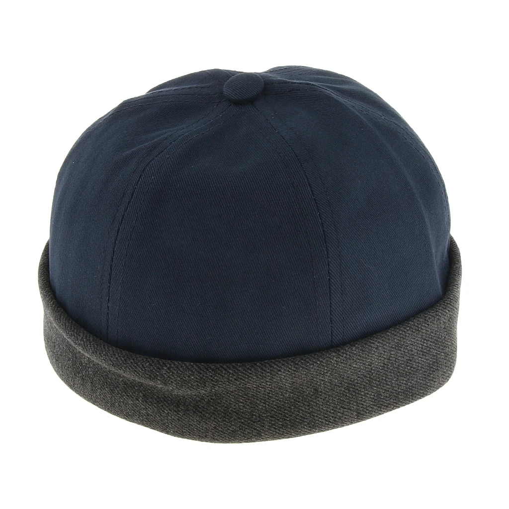 Vintage Men Women Biker Skullcap Fisherman Sailor Navy Watch Cap Rolled Cuff Brimless Winter Beanie Hat