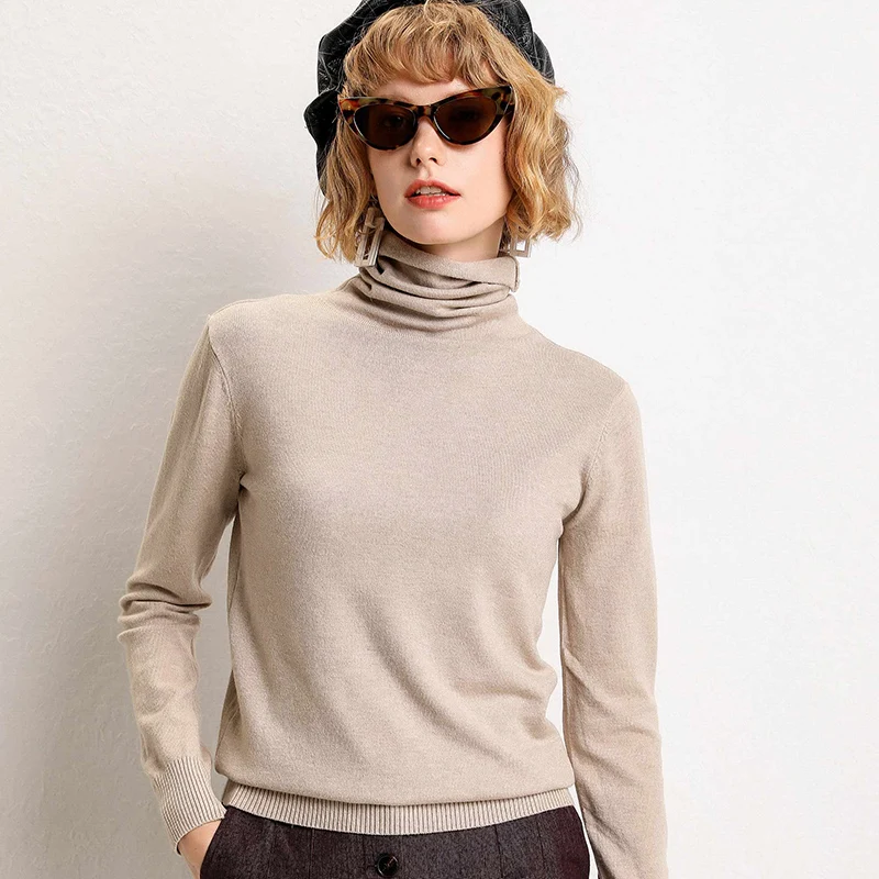 Miglior 2019 nuovo di alta collare delle signore maglione di cachemire che basa la camicia pullover maglione lungo del manicotto di autunno e di inverno delle signore maglione