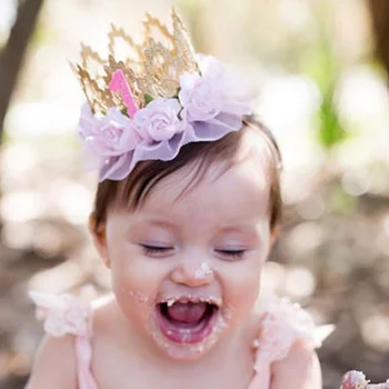 

1pcs First Birthday Caps Lace Flower Hat Girls 1st 1nd 1rd Birthday Crown Headband baby shower 1 Year Birthday Party Decoration