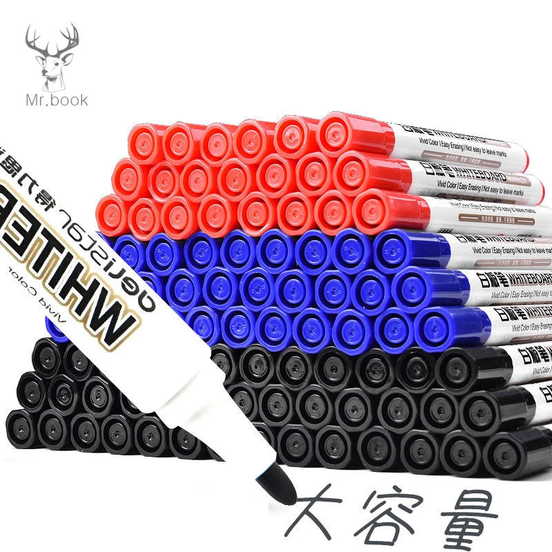 10Pcs Erasable Whiteboard Marker Pen Office เครื่องหมายลบสีฟ้าสีดำสีแดง