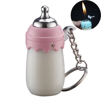 

120pcs/lot Cute Milk Bottle Shaped Lighter Lovely Portable Keychain Lighters Refillable Butane Gas for Cigarette