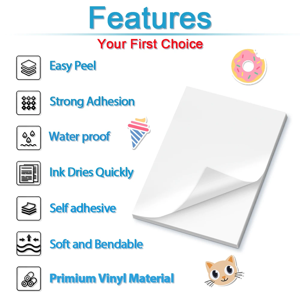 50Sheet Transparent White Rainbow Holographic Printable Vinyl Sticker Paper A4 Waterproof Self-adhesive Paper For Inkjet Printer