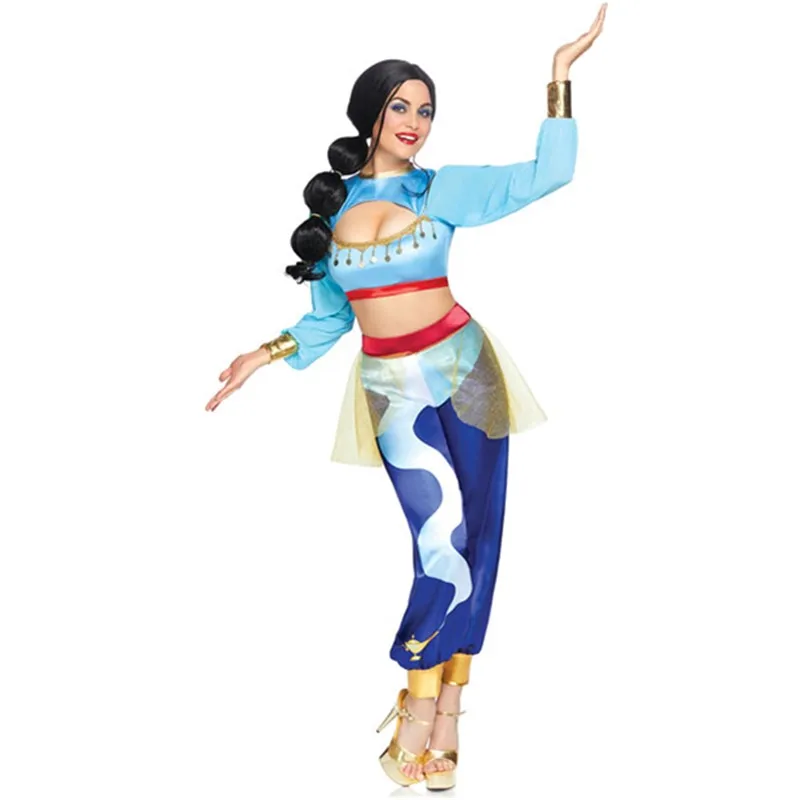 Halloween Sexy Blue Aladdin Jasmine Princess Cosplay Costume Carnival Party  Belly Dance Arabic Girl Fancy Dress - AliExpress