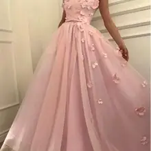 Розовые платья для выпускного вечера с открытыми плечами, платья для выпускного вечера с цветочной аппликацией, мягкие тюлевые трапециевидные вечерние платья размера плюс