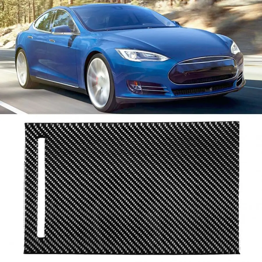 Carbon Fiber Center Control Storage Box Cover Panel Sticker Overlay Decal Fit for Tesla Center Control Storage Sticker