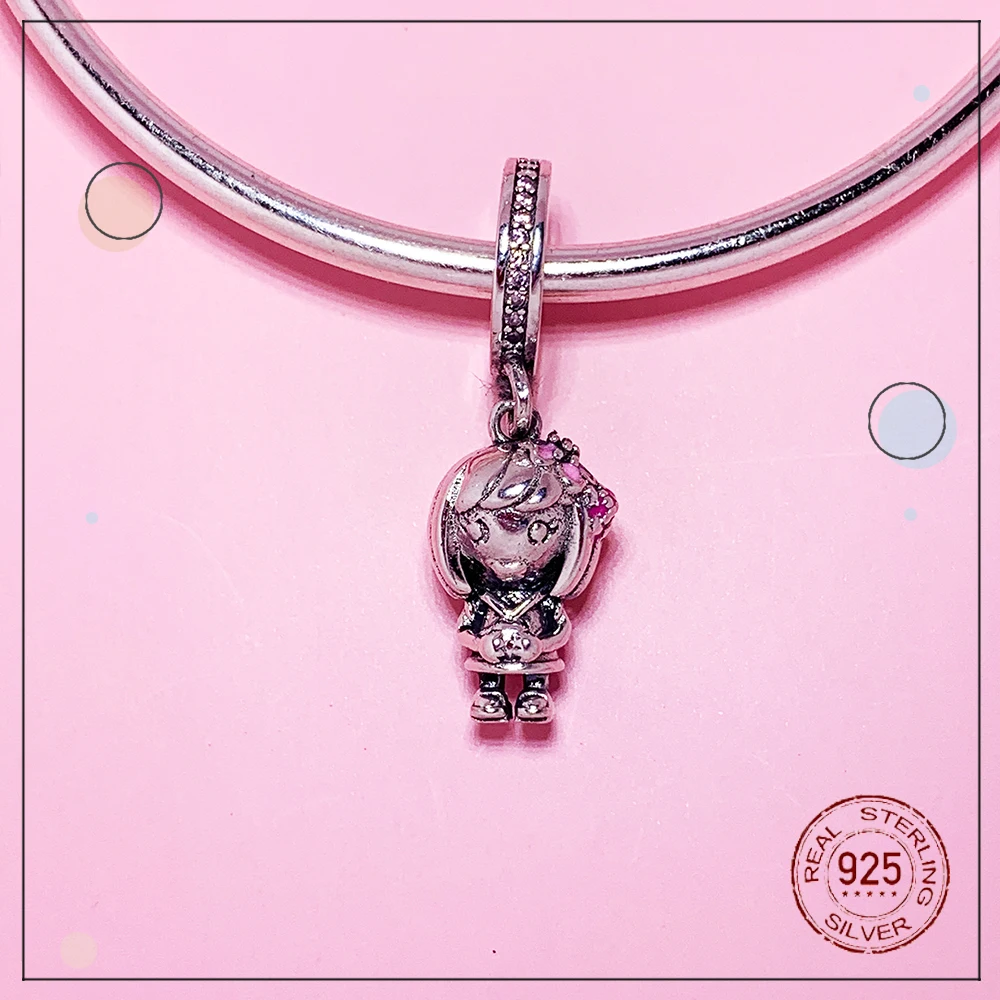 

925 Sterling Silver Flower Short Hair Girl Lady DIY Exquisite Bead Charm Charm Charm Original 3mm Bracelet Charm Bracelet