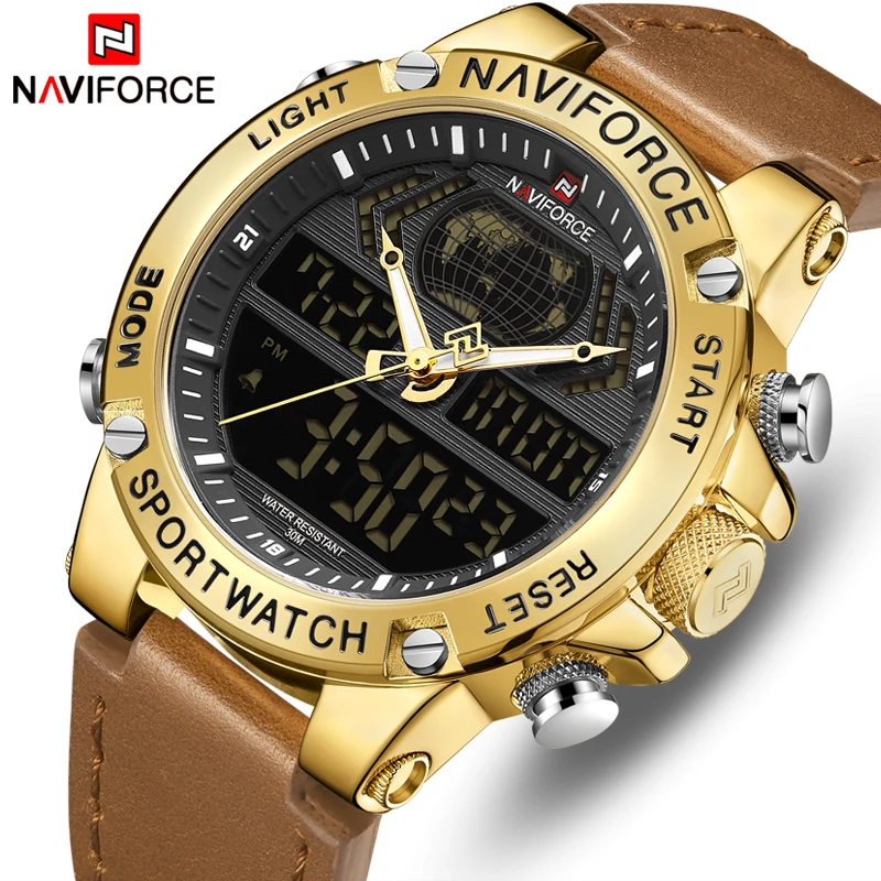 NAVIFORCE мужские часы с двойным дисплеем Роскошные Аналоговые Цифровые спортивные