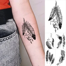 Waterproof Temporary Tattoo Stickers Feather Pendant Moon Chain Wing Flash Small Tattoos Arm Wrist Body Art Fake Tatto Men Women