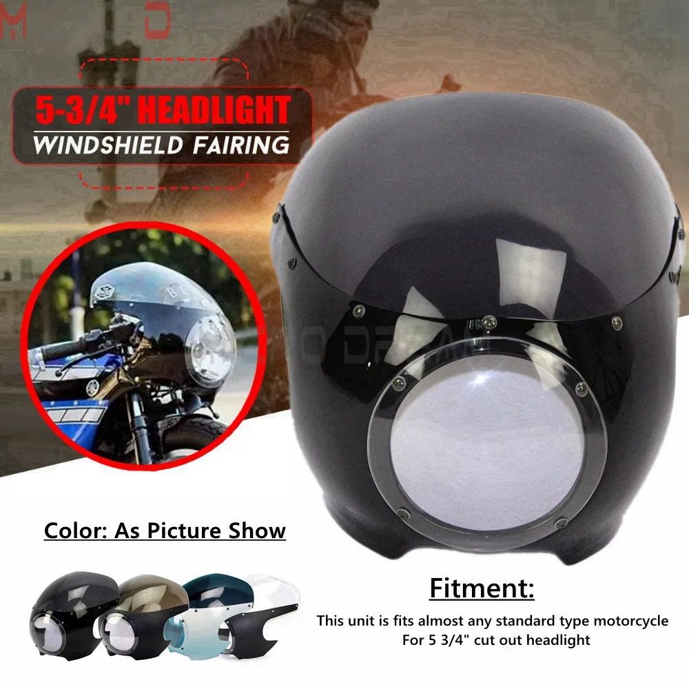

Motorcycle Headlight Fairing Cafe Racer Drag Racing 5-3/4" Front Light Mask Cover for Harley Chopper Bobber Sportster Dyna