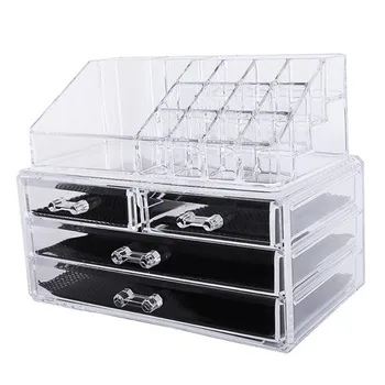 

Multi-check & 4 Drawers Integrated Acrylic Makeup Case Cosmetics Organizer Transparent