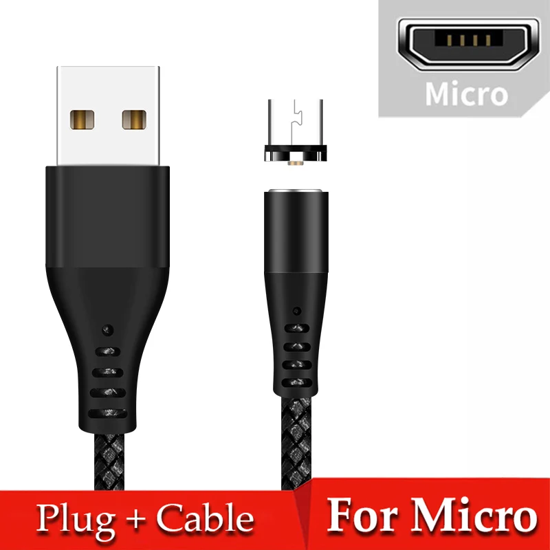 Магнитный Micro USB зарядный кабель USB 2.1A Тип C кабель для huawei быстрой зарядки магнит 8 Pin Зарядное устройство Шнур для Iphone кабели для мобильных телефонов - Цвет: Black for Micro