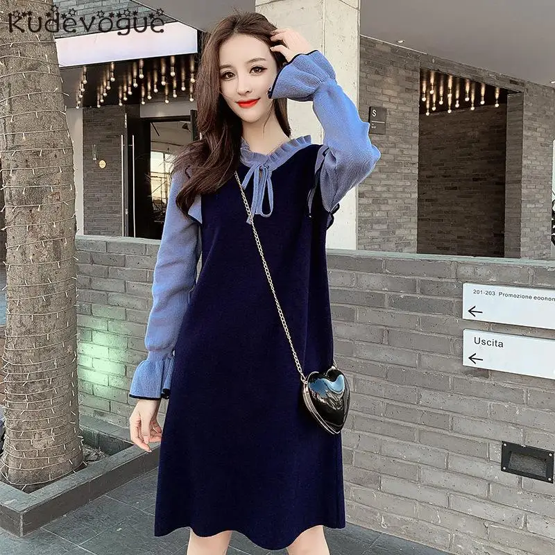 

Knitted dress autumn and winter new loose lady half turtleneck fungus skirt skirt