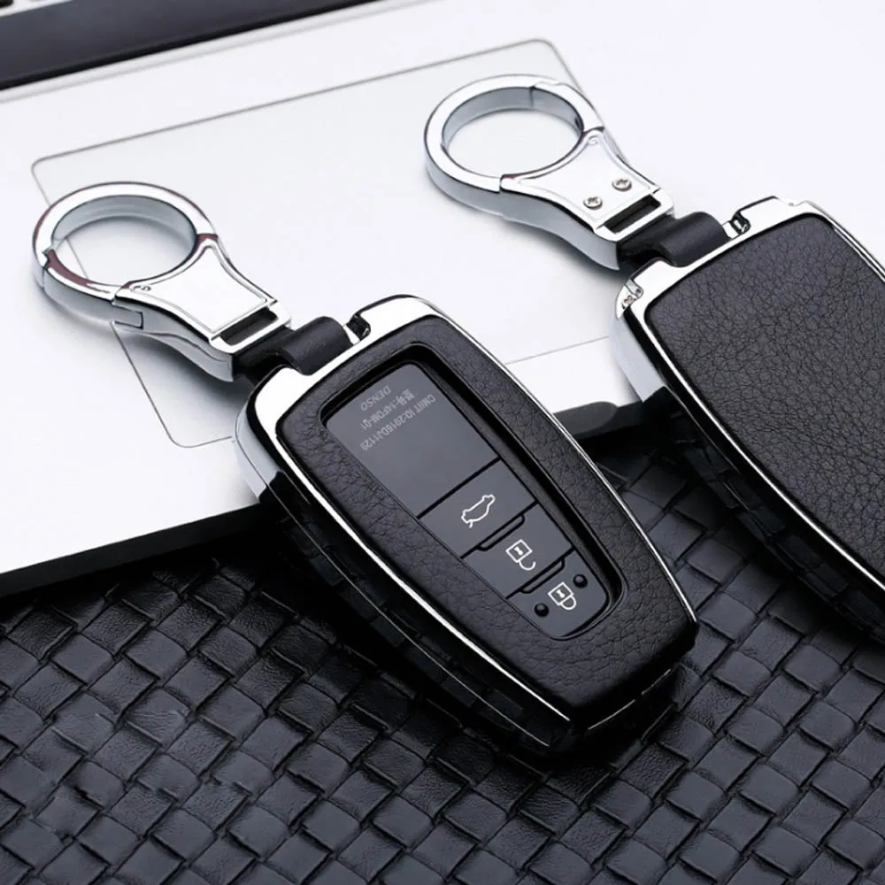 Silver Black Автомобильный Galvanzed из алюминиевого сплава и кожаного брелка для ключей держатель чехол для Toyota CHR C-HR камера заднего вида Prius Corolla RAV4 2/3/4 кнопки - Название цвета: Silver Black
