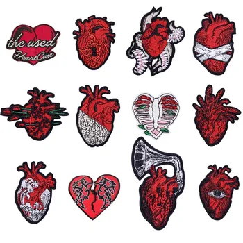 

Embroidery Punk Patches Red Heart Patch Embroidered Patches For Clothing Iron On Patch Stripes Badges Appliques On Clothes Jeans