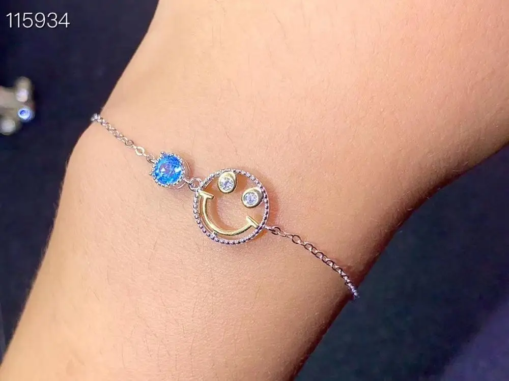 

New natural topaz bracelet 925 silver ladies bracelet simple and fresh design cute smiley face bracelet