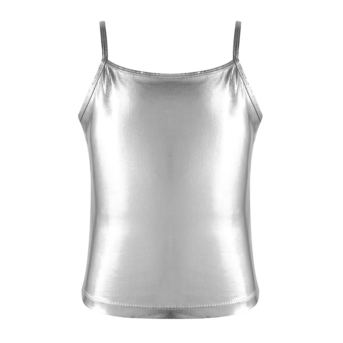 

Kids Girls Spaghetti Straps Shiny Metallic Camisole Tank Top for Hip Hop Jazz Ballet Streetwear Dance Performance Competition