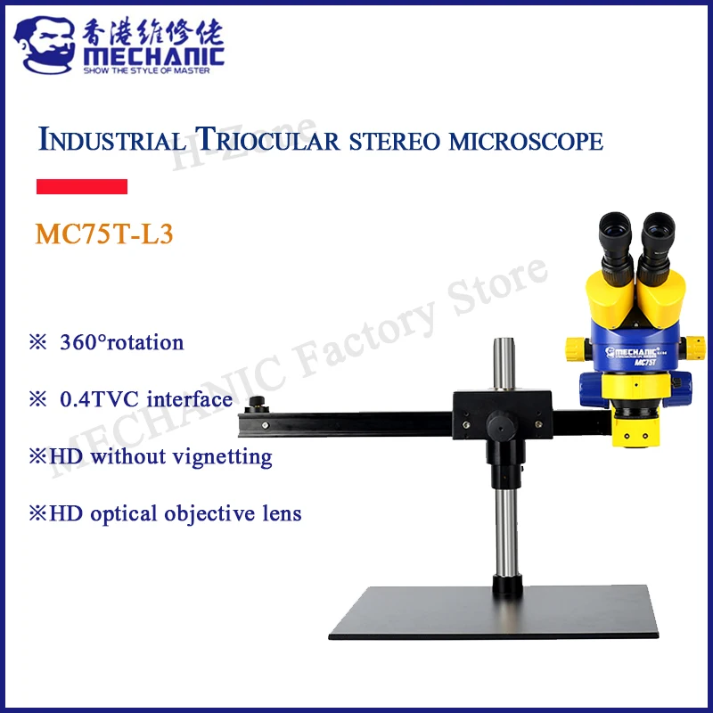 

MECHANIC MC75T-L3 Industrial Triocular stereo microscope HD Continuous Zoom Adjustable magnifier for Mobile Phone Repair
