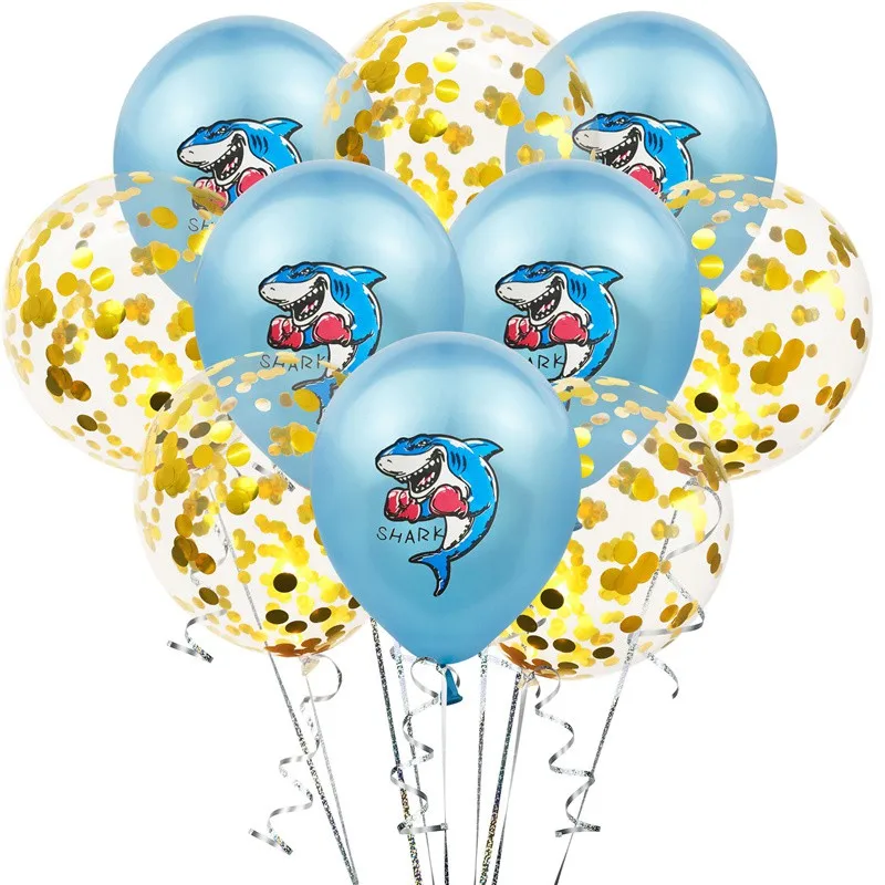 10 шт. Акулья тема вечерние воздушные шары мультфильм бокс Акула латексный шар День рождения ребенок игрушка шар 12 дюймов - Цвет: 5 blue 5 gold