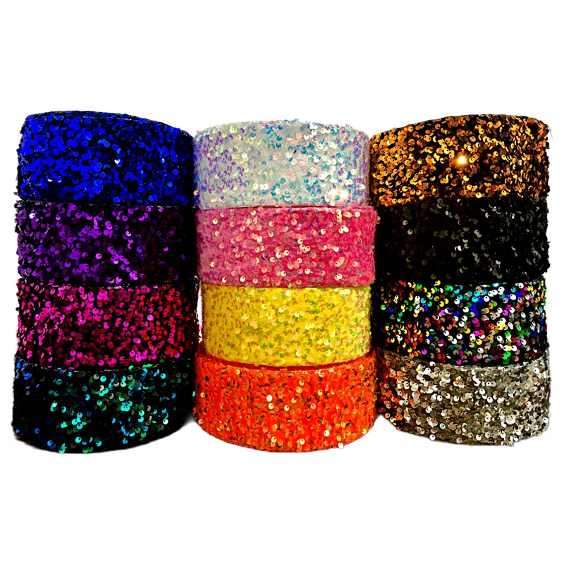 Stock colors 3 inch 75MM sparkle velvet sequin ribbonsRibbons