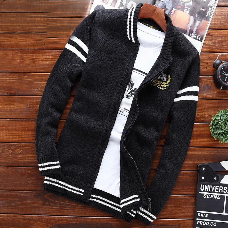 Men Sweater Coat Cardigan Zipper 2021 New Arrival Autumn And Winter Trend Stripe Male Thin Student Sweater Korean Style M28