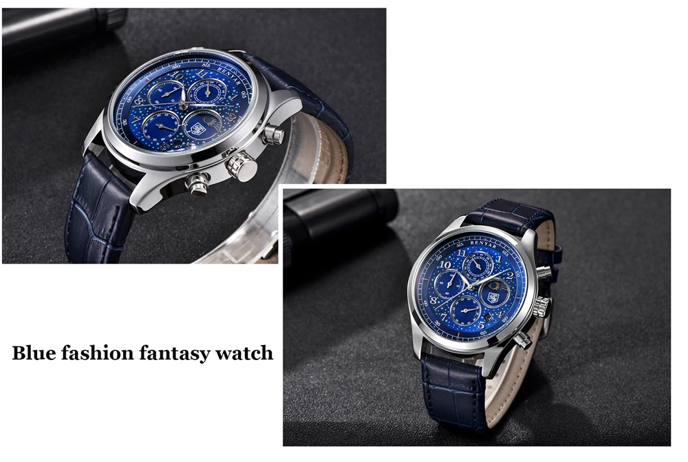 Men's Watches Benyar new quartz watch top luxury fashion wrist watch mens waterproof leather clock sport watch Relogio Masculino
