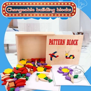 

60pcs/set Variety Blocks Classic Series Assembled Wooden Toy Cognitive Geometry Tangram Jigsaw Puzzle Baby Educational Kids Toys