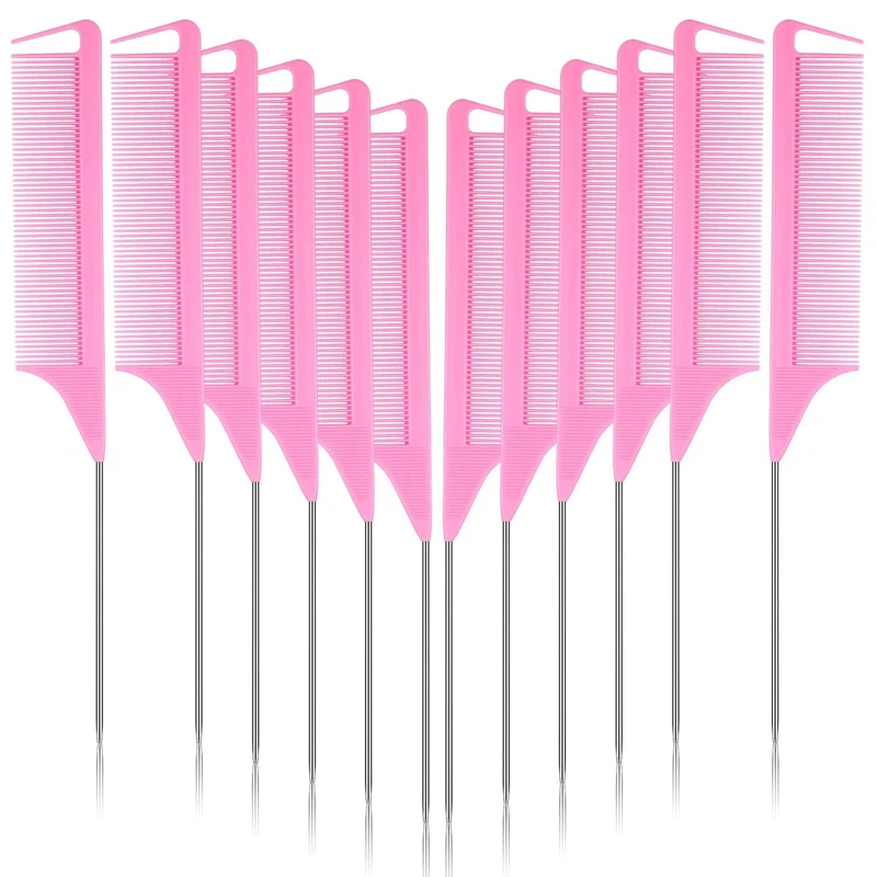 12 Pieces Parting Comb with Stainless Steel Pintail for Hair Styling Hairdressing (Pink) | Красота и здоровье