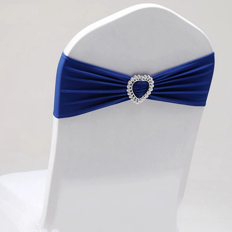 Lycra Leading Knot Chair Belt Royal Blue Spandex With Heart Buckle Universal Wedding Decoration | Дом и сад