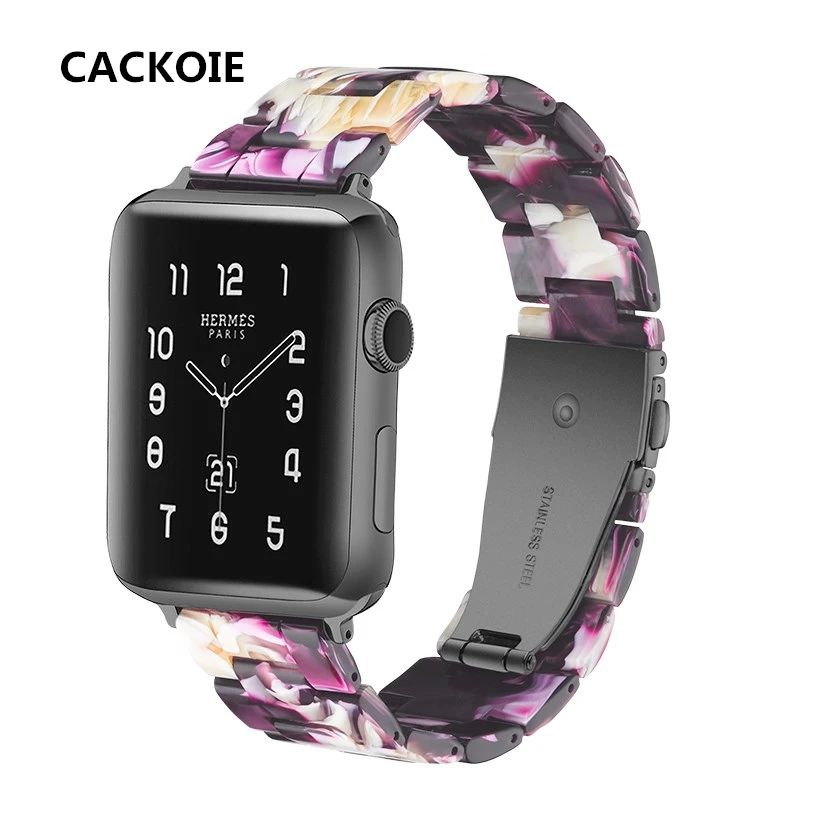 

CACKOIE New Style Resin Strap for Apple Watch Band Series 5 4 3 2 1 Men/Women 40/44/38/42mm Light Bracelet for iWatch Wrist Belt