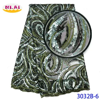 

Green Lace Fabric, African French Lace With Sequins, Sequin Fabric Lace Tulle Mr3032b
