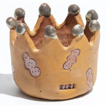 

Hand carved small caliber crown, delicate and small, Nordic style, coarse pottery, stone flower, fleshy thumb flowerpot