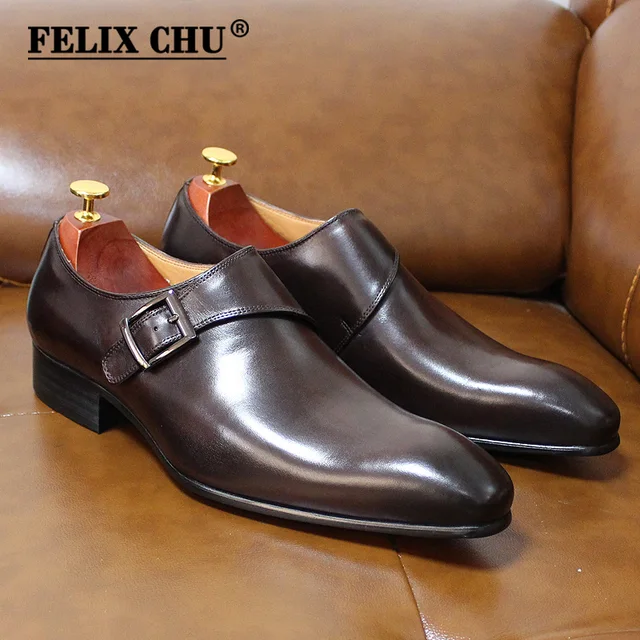 Size 13 Brand Designer Men Dress Shoe Classic Genuine Leather Buckle Monk Strap Men's Brown Black Office Party Formal Mens Shoes 1