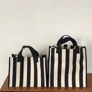 

Women Korean Canvas Totes Top-handle Bag Large Capacity Multi-function Striped Shopping Bag Fashion Waterproof Mommy Handbag