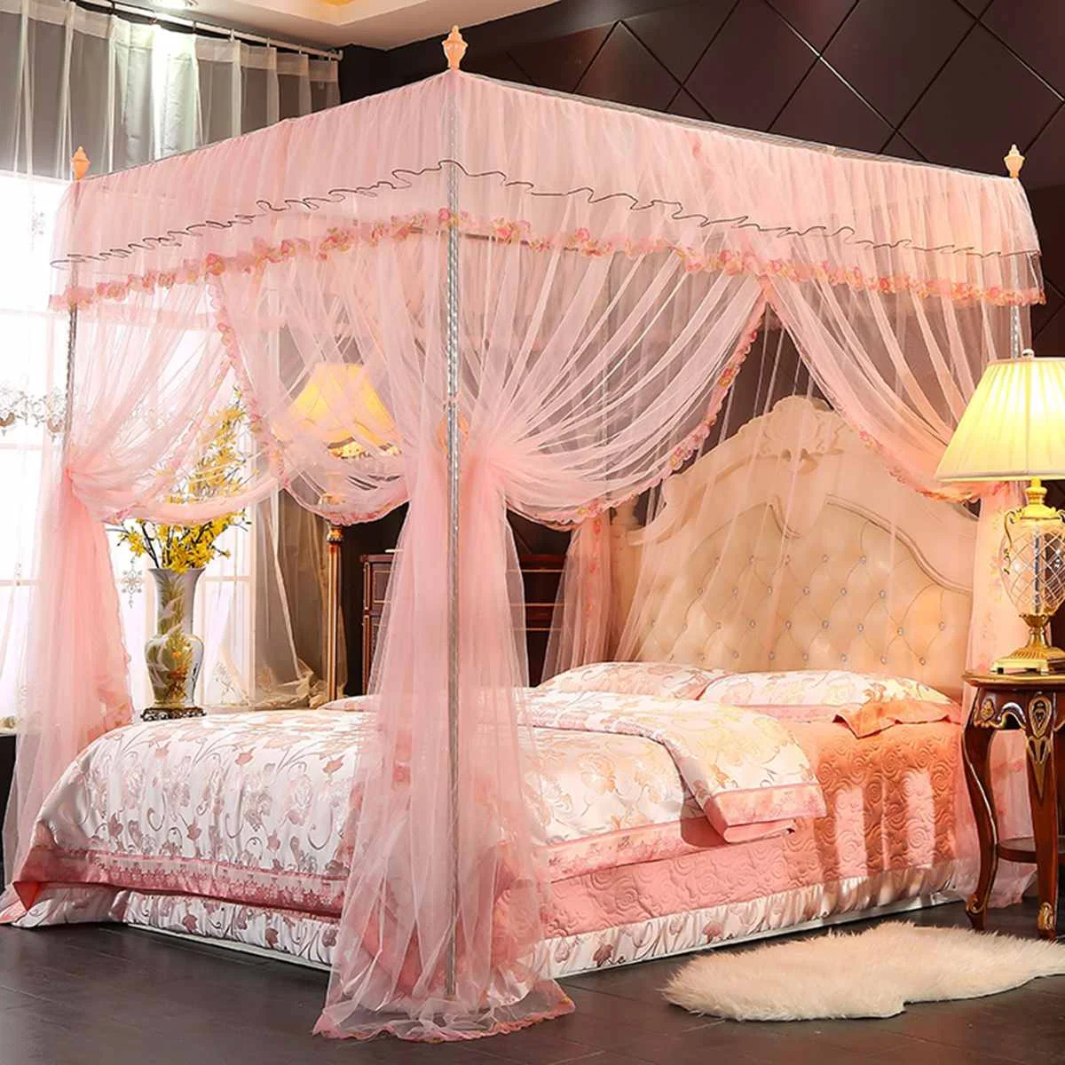 1,5 2 m moustiquaire Canopée pour Lit double Princesse Literie ciel de lit Reine rideau de lit Tente de lit La longueur du sol rideau de lit