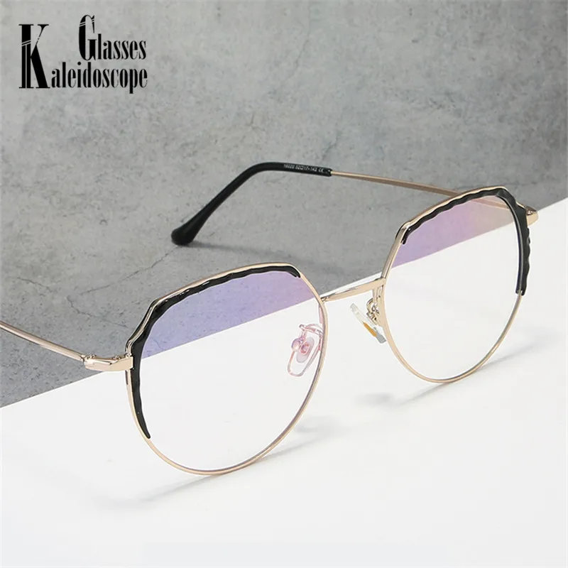 

New Metal Irregular Glasses Frame Men Women Flat Mirror Eyeglasses Frame Alloy Round Retro Eyebrow Myopia Spectascles Frames