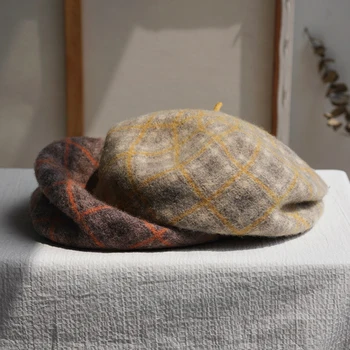 

High-grade Women Wool beret For Elegant lady Winter Female Woollen Hats Plaid Vintage Artist Casual boina Autumn girl Cap