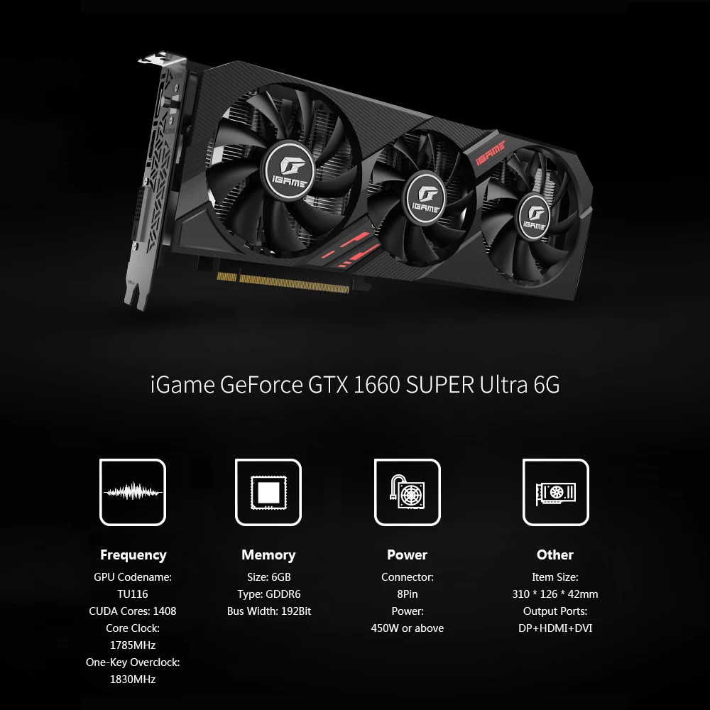 Красочные iGame GeForce GTX 1660 супер ультра 6G графическая карта 1830 МГц GDDR6 6 ГБ RGB светильник один ключ разгон GPU для компьютера