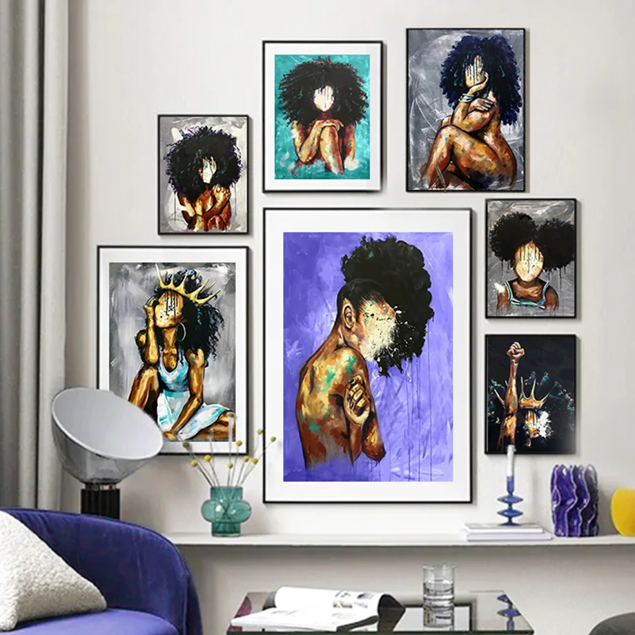 Abstract Blur Black Africa Girl Portrait Wall Art Canvas Painting Nordic Posters And Prints Wall Pictures For Living Room Decor