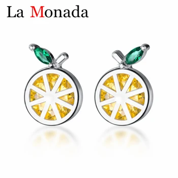 

1 Pair Sterling Silver Sweet Zircon Lemon Stud Earrings For Daughter Kids Girl Lady Summer Fruit Jewelry Gift