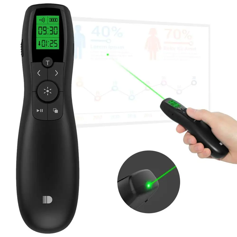  Wireless Presenter Doosl Rechargeable Green Pointer Laser with LED Display 2.4GHz Powerpoint Presen - 32859804486
