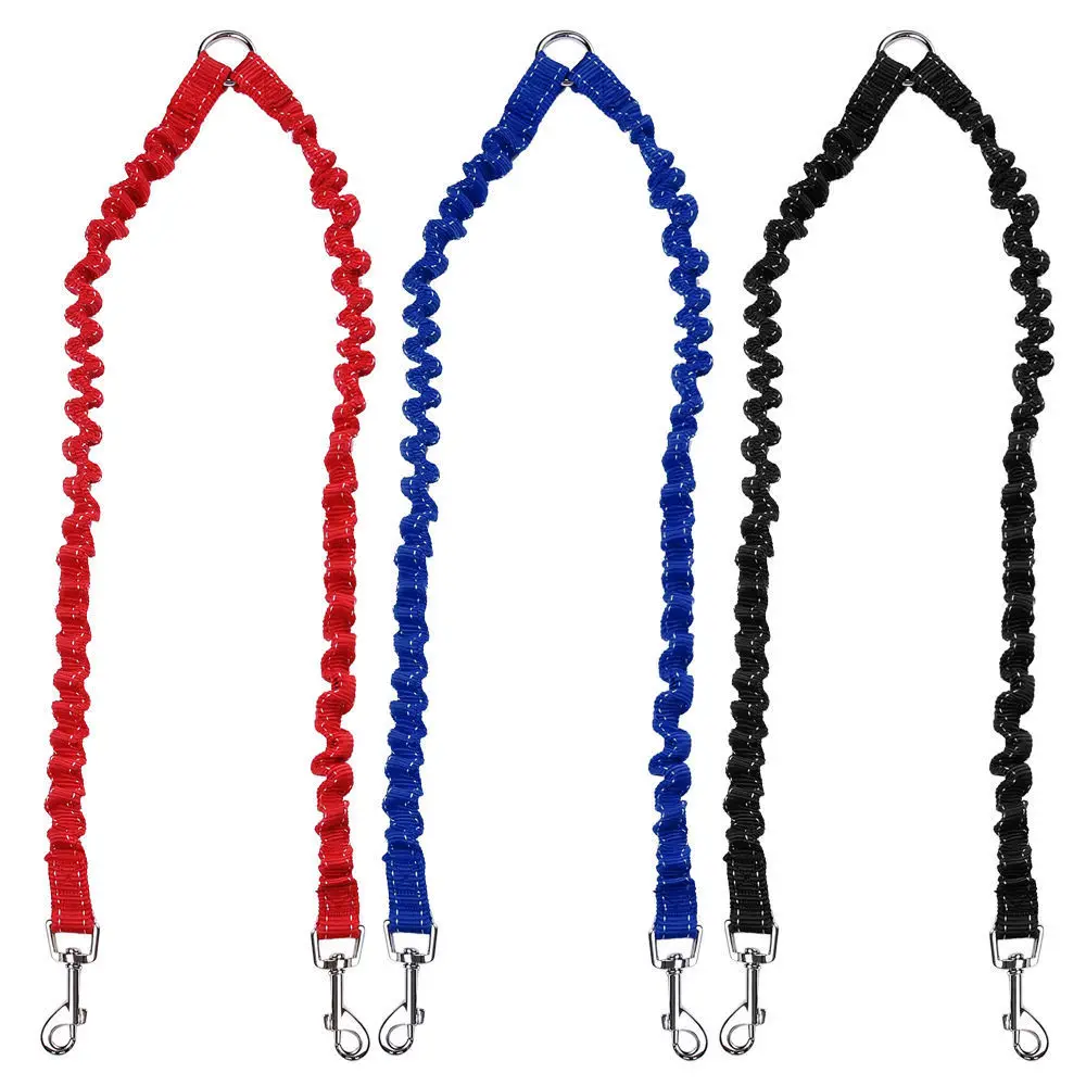 Two Way Elastic Bungee Dog Lead Splitter 1 to 2 Double Leash Strong Coupler Twin