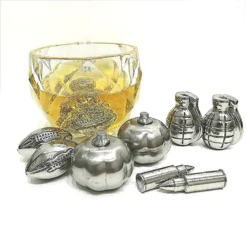 

4 Pcs/Set Cooling Stone Stainless Steel Pumpkin Skull Bullet Grenades Football Shape Ice Whiskey Cooler Bar Tools 6Pcs/Set